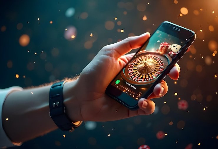 Ilustrasi level VIP dengan kartu neon